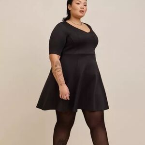 NEW Torrid Fluted Fit & Flare Black Scuba V-Neck Goth Witchy Mini Dress Plus 1X